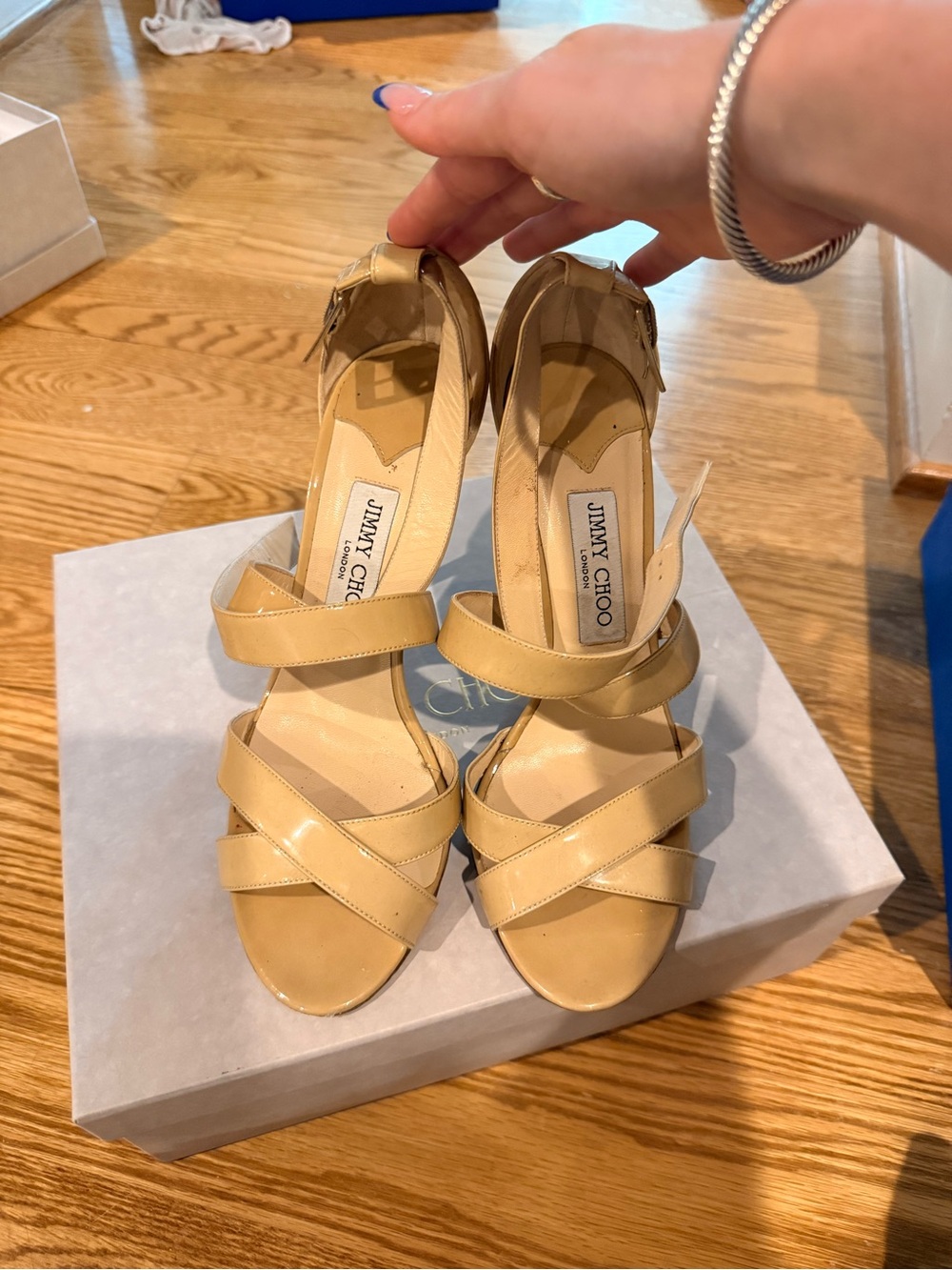 Jimmy Choo Beige Strappy Leather Heeled Sandals